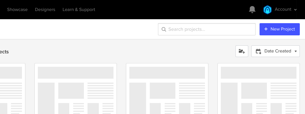 New project button in Webflow