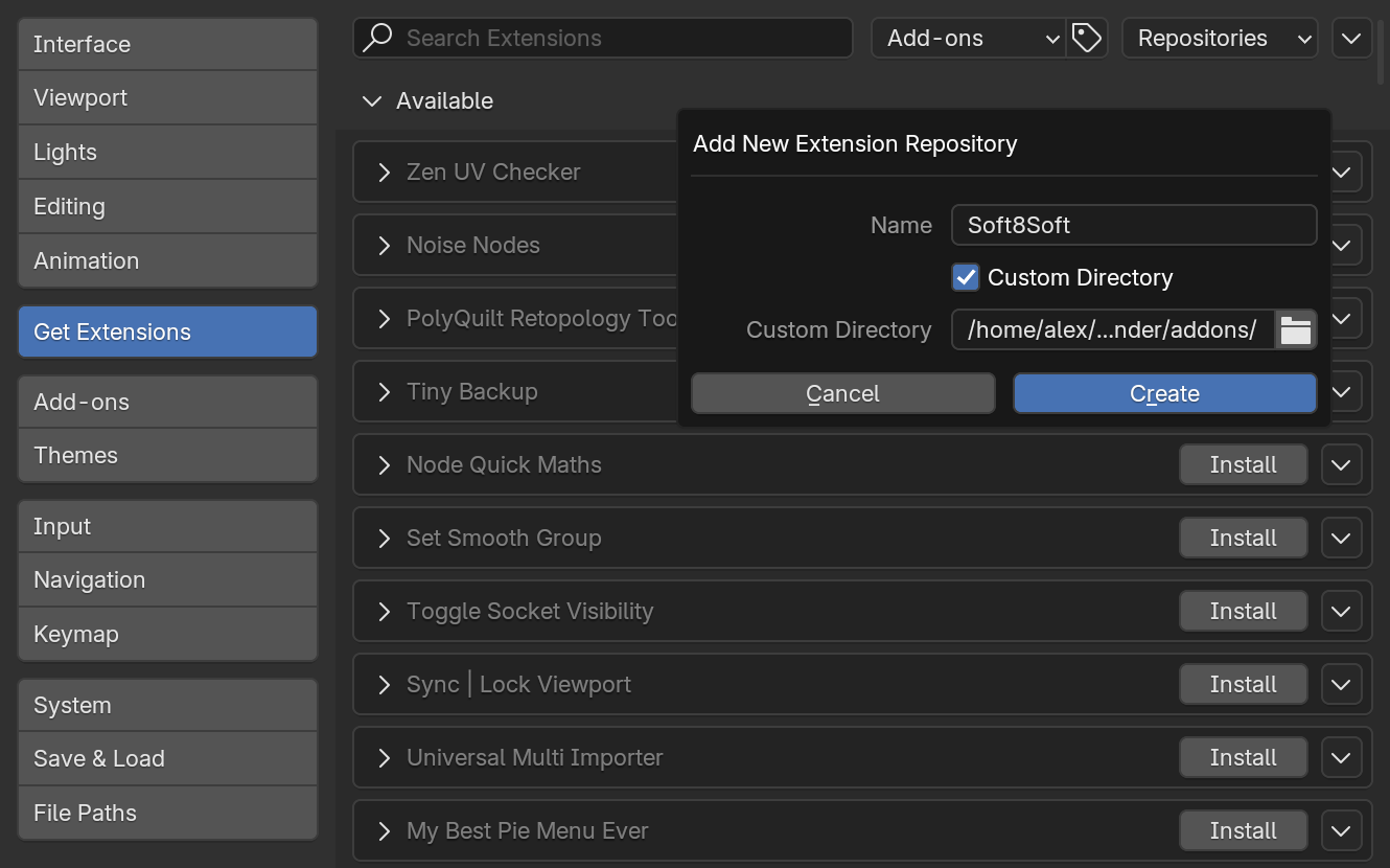 Specifying repo in Blender
