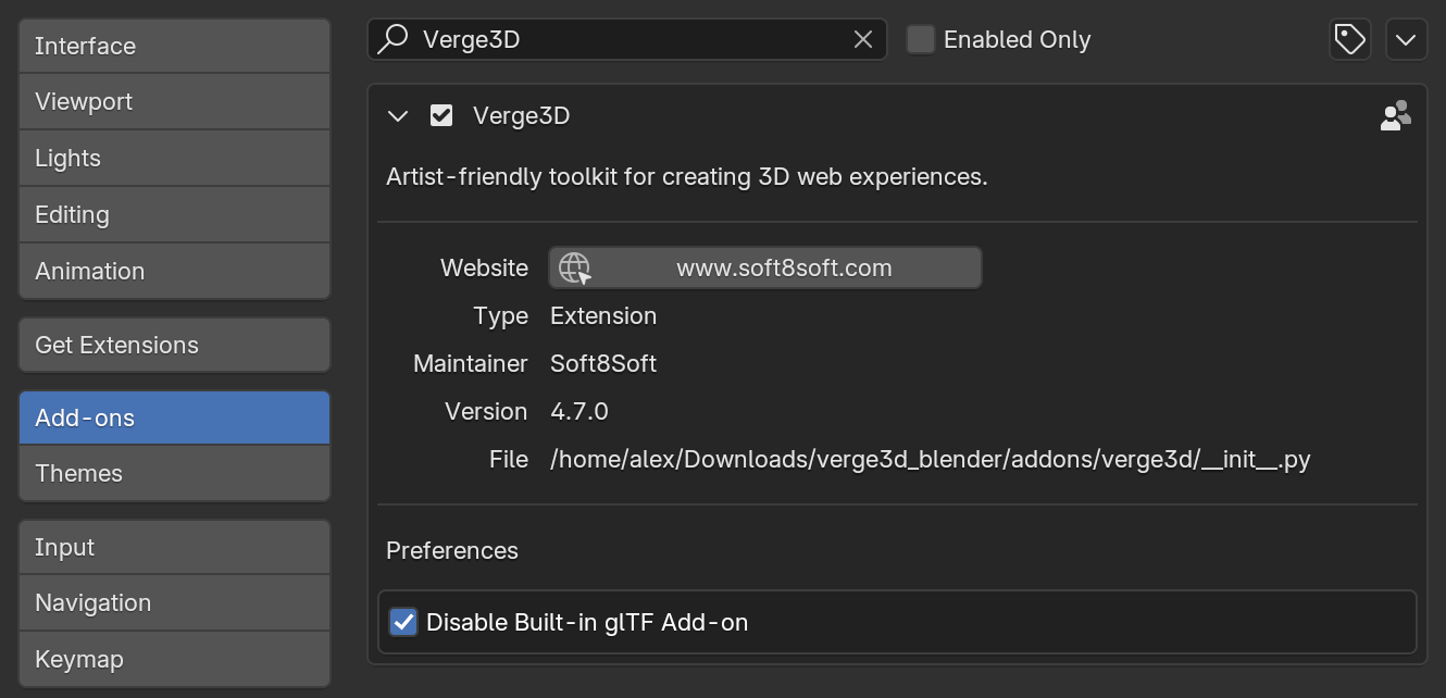 Enabling extension in Blender