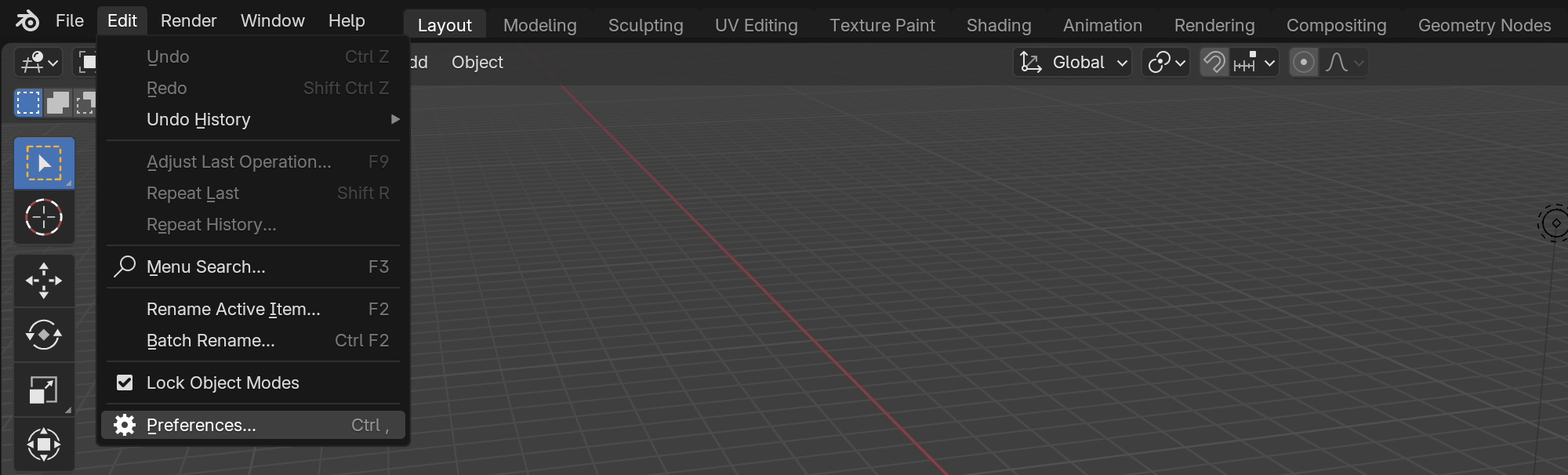 Opening Blender preferences