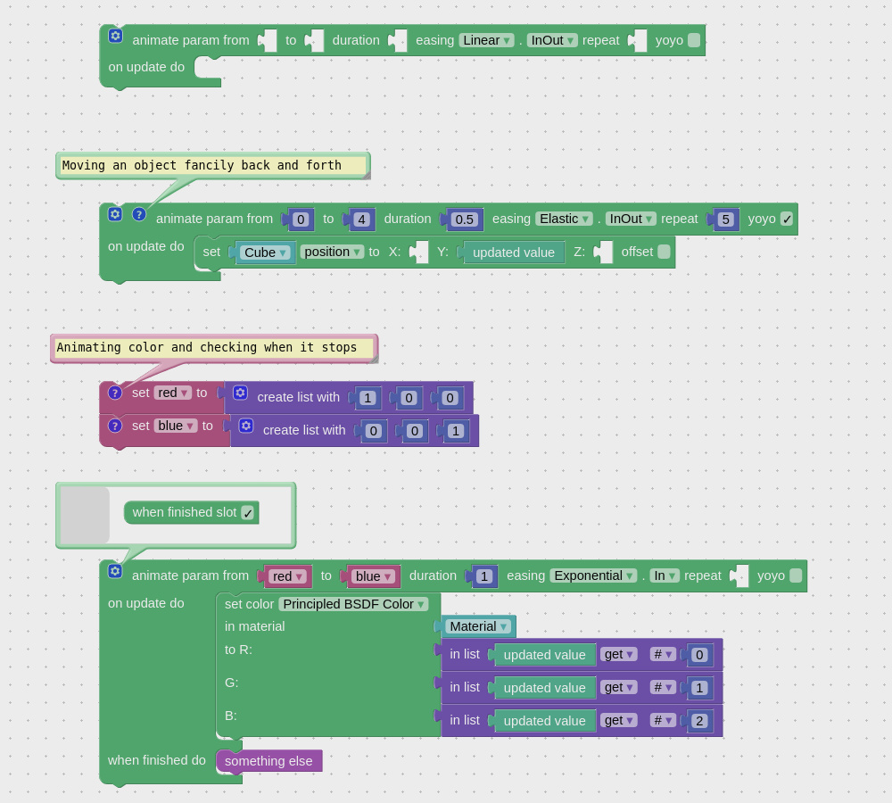 Animate param visual programming block