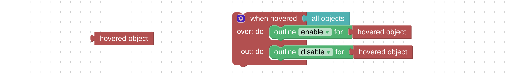 Hovered object visual programming block