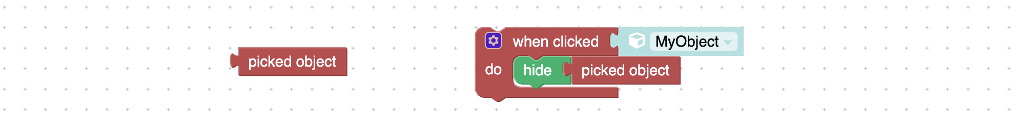 Picked object visual programming block