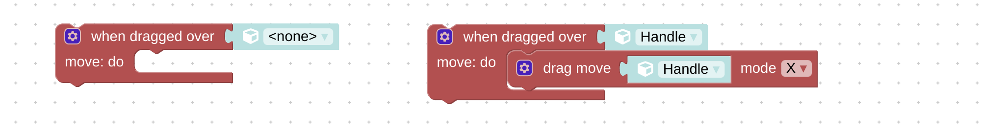 Visual scripting block to handle object dragging