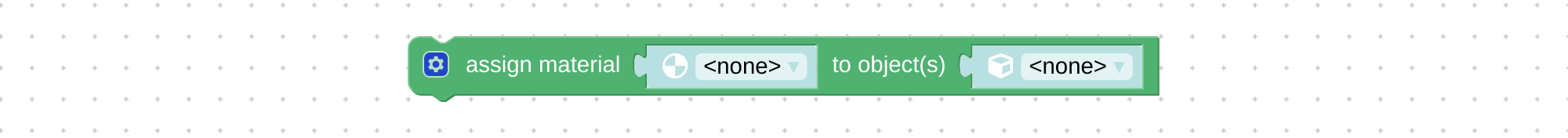 Visual programming block to assign material