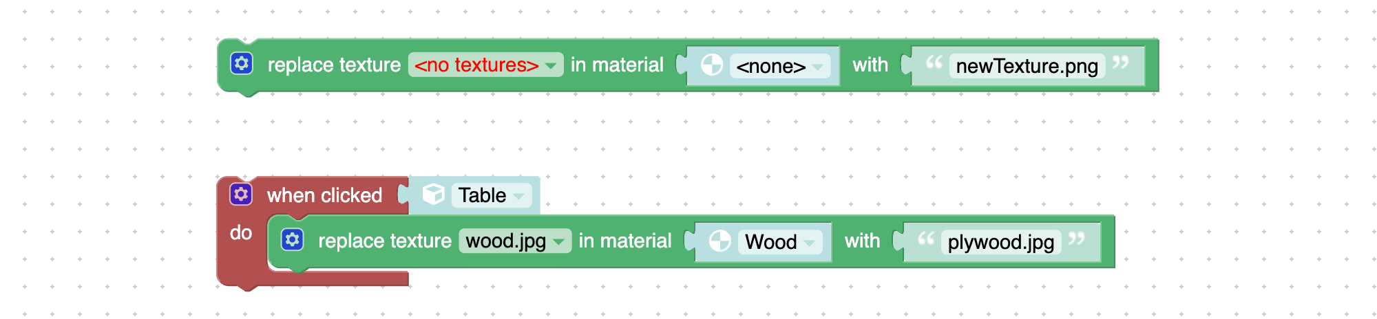 Visual programming block to replace textures