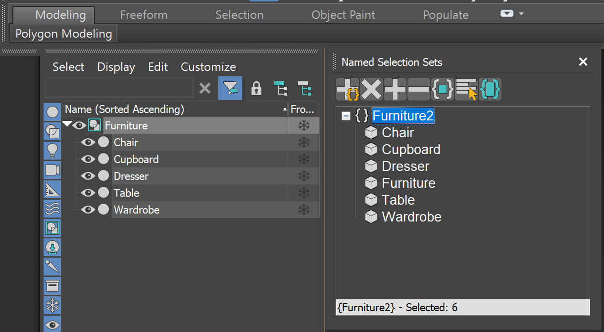3ds Max group and selection set