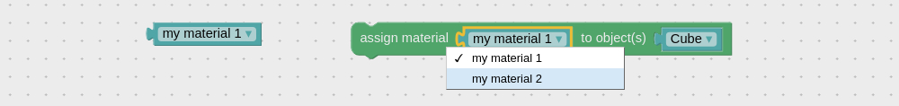 Select material visual programming block