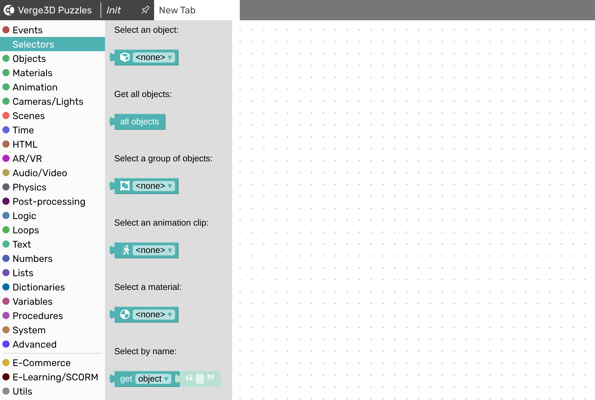 Selector visual programming blocks