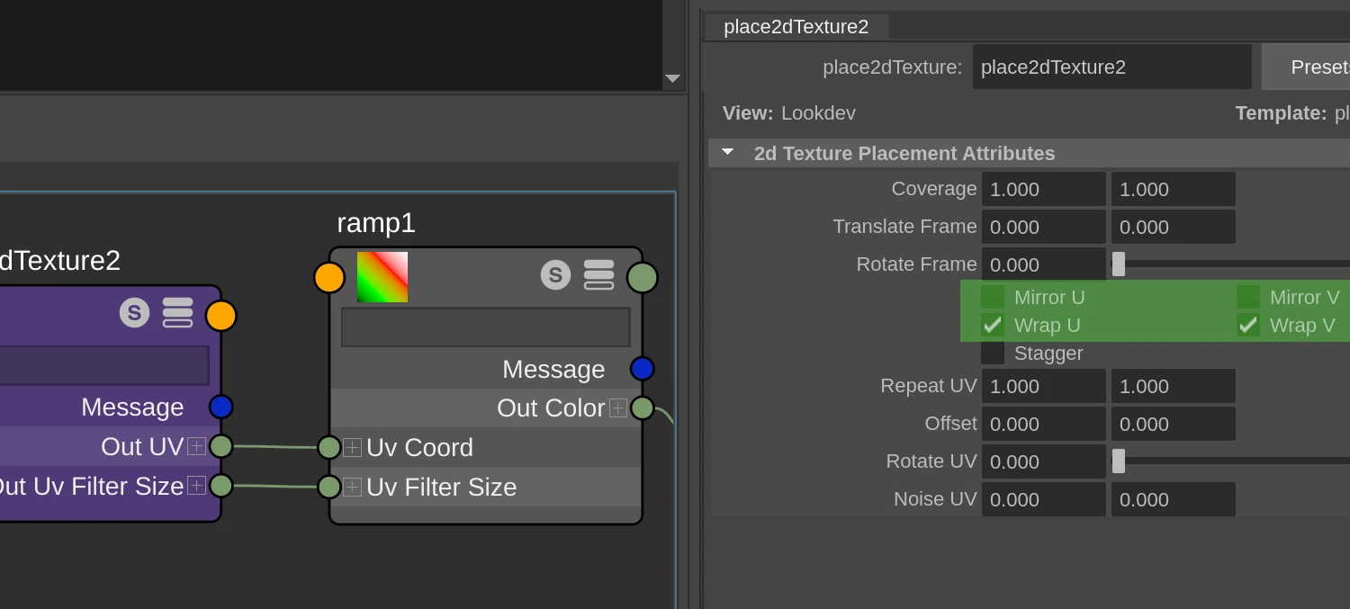 Autodesk Maya texture coordinates node connected with ramp