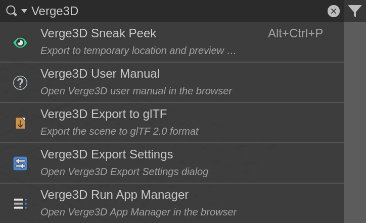 Autodesk Maya search for Verge3D commands